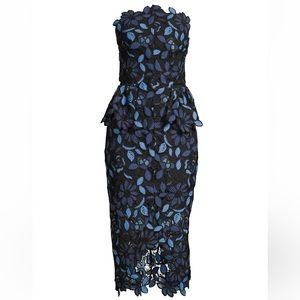 Elliatt Optics Floral Lace Peplum Dress in Black Blue. Size XS. ONLY WORN ONCE
